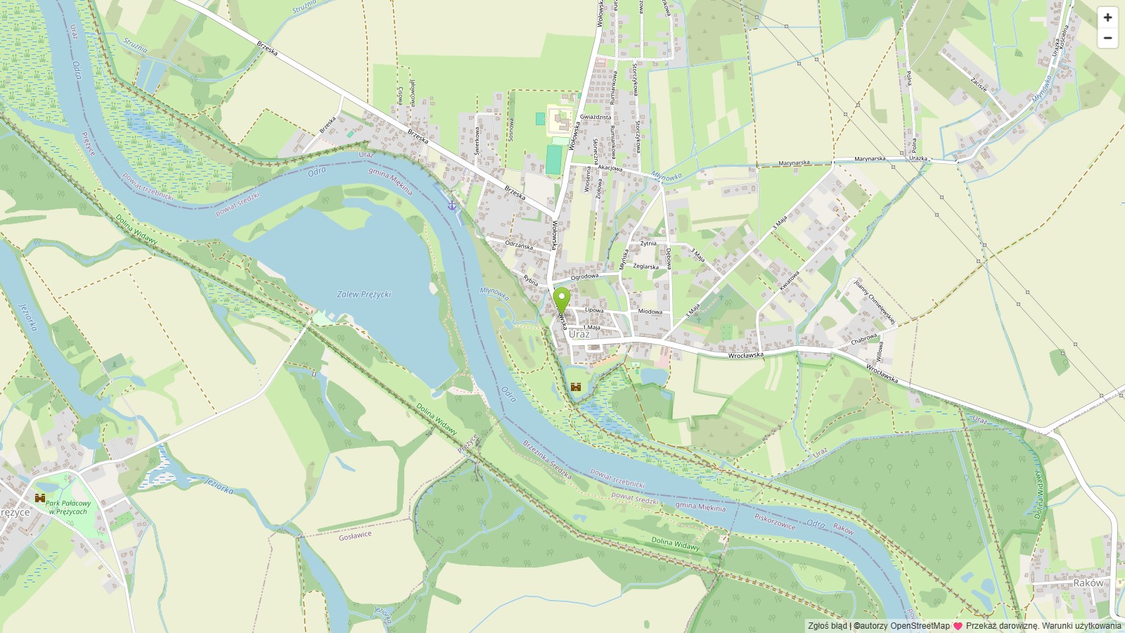 Mapa: Uraz nad Odrą, ul. Wołowska, lokalizacja Osiedla Portowego